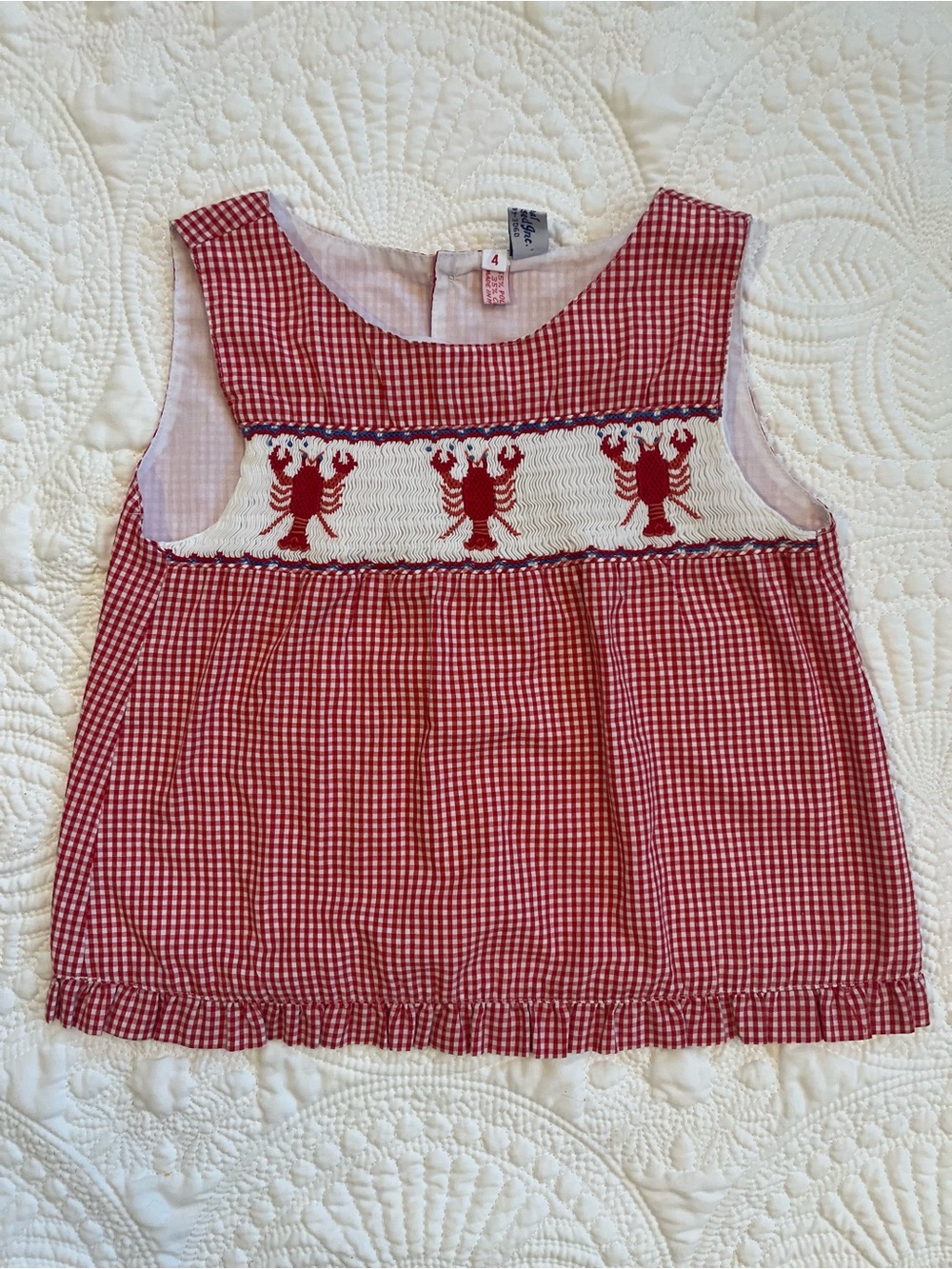 Red Gingham Smocked Lobster Top